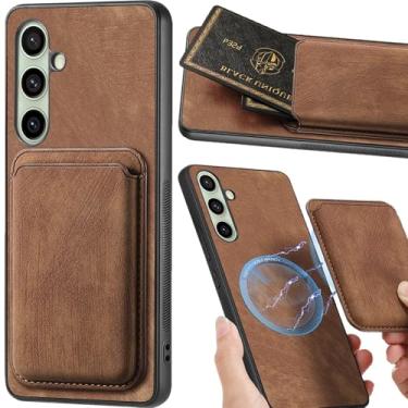 Imagem de Fofvccv Capa para Samsung Galaxy S24-FE com compartimento destacável para cartão de crédito, capa ultrafina 2 em 1 de couro slim fit resistente a arranhões para Galaxy S24 FE KC marrom