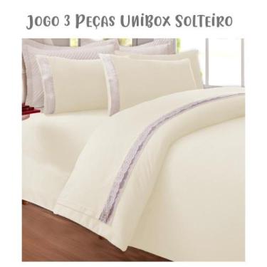 Imagem de Jogo de Lençol 3 Peças Box Conjugado Unibox Solteiro Bordado Inglês Cr