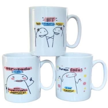 Imagem de Kit 3 canecas 300ml - Porcelana - Decoração Flork - Para AMIGAS - Anti