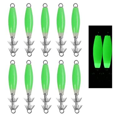 Imagem de Ganchos luminosos para pesca de lulas, 10 peças de ganchos de lula brilhantes de água salgada polvo choco isca de pesca isca de lula com caixa de equipamentos