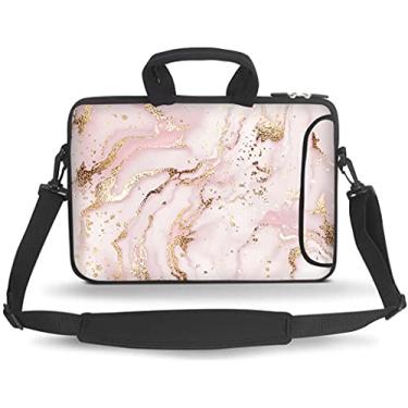 Imagem de HEABPY Bolsa carteiro bolsa de transporte com alça bolso acessório serve para laptops/notebook/ebooks/tablet/ipad (mármore rosa, 14-15,6 polegadas)