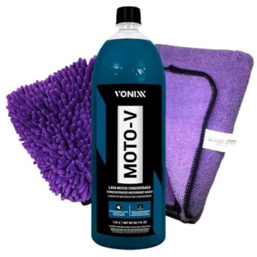 Imagem de Vonixx Kit Limpeza para Motos, Shampoo Moto-V 1,5L, Flanela Roxa, Luva de Microfibra