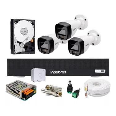 Imagem de Kit Intelbras 3 Câmeras de Segurança Full Color Dvr 1104-c 4ch, 250GB