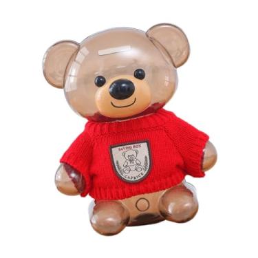 Imagem de FLCPJGV Urso cofrinho novidade estátua grande capacidade decoração pote de poupança com roupas de malha para ano novo ornamento de natal presentes, Vermelho