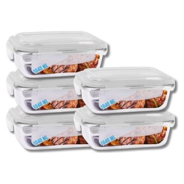 Imagem de Jogo 5 Pote de Vidro Hermético Marmita Tampa 4 Travas 1040ml - Pra cas