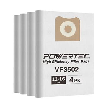Imagem de POWERTEC 23743 VF3502 Sacos de vácuo tamanho A Shop para Ridgid pacote com 4, 12-16 galões. Sacos de vácuo para Ridgid HD1200, HD1400 Wet Dry Vac (75002P2)