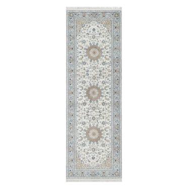 Imagem de Shahbanu Rugs Tapete oriental branco pedra atado à mão 250 KPSI Nain lã e seda Runner (2'8"x8'7.6 cm)