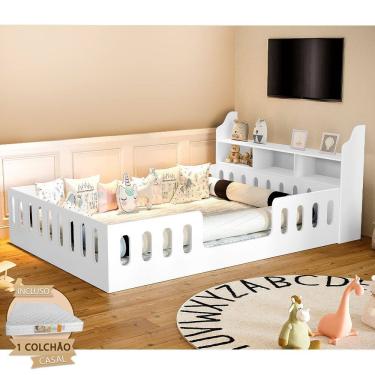 Imagem de Cama Casal Design Montessoriana Helo com Nicho + Kit D28 Branca - Divaloto Móveis