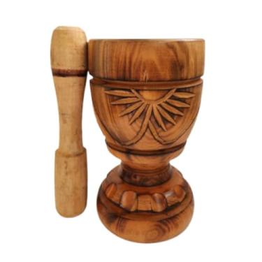 Imagem de Pilão Madeira Macerador De Alimentos Artesanal Grande 28cm