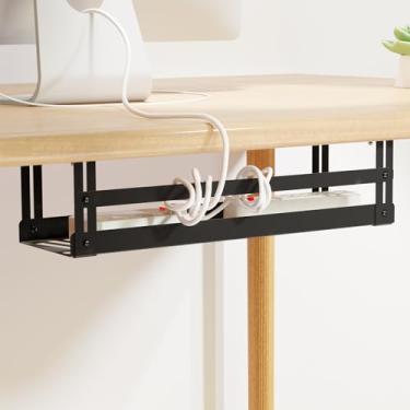 Imagem de PAVSTINE Bandeja de gerenciamento de cabos embaixo da mesa, cesta de metal de 43 cm para gerenciamento de fios, suporte de régua, organizador de cabos, domador de fios para casa/escritório, capa preta