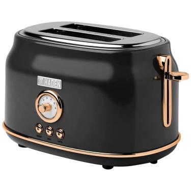 Imagem de Torradeira Retro 2 Fatias com Fenda Larga, Bandeja de Migalhas Removível e Controle de Tostagem, 110V 1500W, HADEN, Preta e Cobre