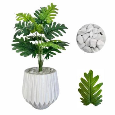 Imagem de Planta Artificial Bananinha Vaso Origami Cores Pedras Branca - Flor Im