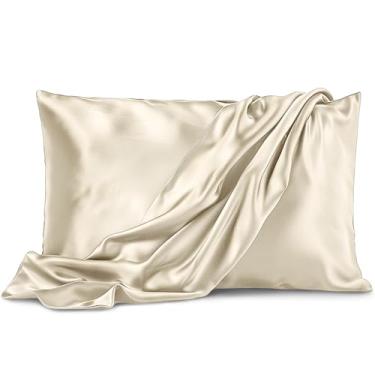 Imagem de Pacote com 2 fronhas de cetim - King Size (51 x 101 cm, marfim) - fronhas sedosas para cabelo e pele - Capas de almofada de cetim com fecho de envelope - Microfibra premium extra macia