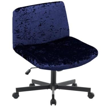 Imagem de Levoberg Capa para cadeira de mesa de escritório sem braços cruzada, capa para cadeira de mesa com pernas cruzadas, destaque, encosto médio, assento largo, giratório, protetor de cadeira azul marinho