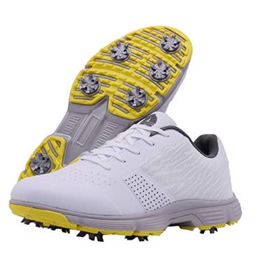 Imagem de Zakey Sapatos de golfe profissionais impermeáveis para homem, com espetos, antiderrapantes, para caminhar, Branco, 45.5 EU