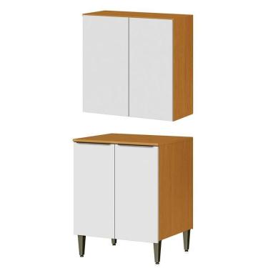 Imagem de Conjunto Armário Aéreo E Balcão 100% Mdf 2 Portas 70cm Luna Cinamomo/branco