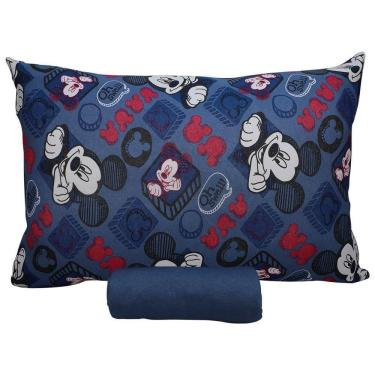 Imagem de Jogo De Cama Portallar Solteiro Malha 100% Algodão Disney Mickey Simpático 2 Pçs Azul