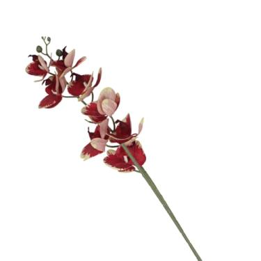 Imagem de Flor Orquídea Artificial com Folhas Decoração Arranjo (Vermelho, 4 Unidades)