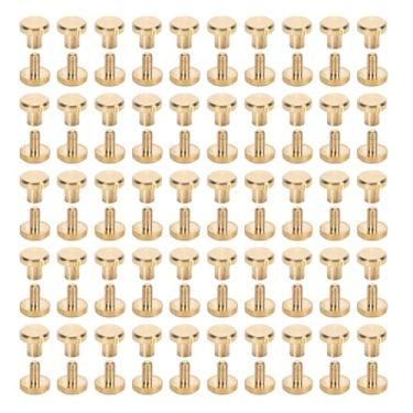 Imagem de Parafusos Redondos de Rebites de Latão, 50pcs de Artesanato de Couro Diy Bookbinging Slot de Cabeça Plana Conjunto para Cintos Bolsas de Chapéus Notebooks de álbuns (6mm / 0,24in)