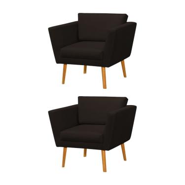 Imagem de Kit 2 Poltronas Retrô Pés Palito em Madeira Paraty Linho Marrom Escuro