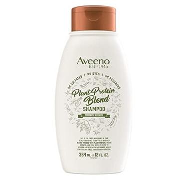 Imagem de Aveeno Strength & Length Plant Protein Blend Shampoo, Fórmula Vegana para Cabelos Fortes de Aparência Saudável, Branco, 12 Fl Oz