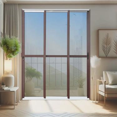 Imagem de Porta de Correr 3 Folhas Moveis Sequenciais 210 X 200 Elite com Fechadura Tetra Vidro Reflex