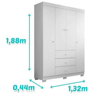 Imagem de Berço Americano Lara e Guarda Roupa Duda 4 Portas Branco Brilho com Colchão Ortobom – Phoenix Baby