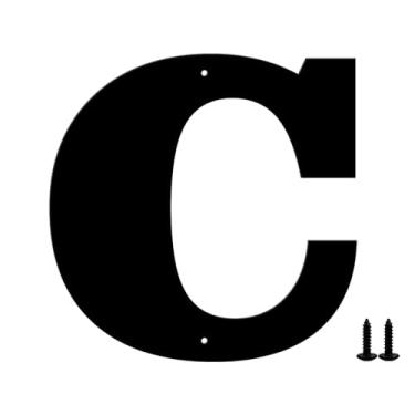 Imagem de Números e letras de casa de metal moderno - revestimento preto à prova de intempéries, ideal para decoração de jardim, porta e caixa de correio, com kit de unhas de fácil instalação (12,7 cm, C)