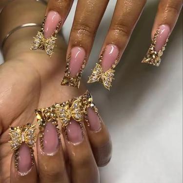 Imagem de Press on Nails imsohot Golden Duck Rhinestone French Tips