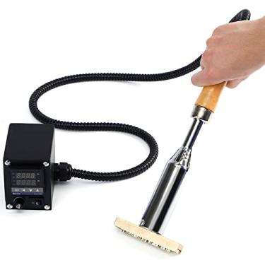 Imagem de Máquina de marca portátil, ferro elétrico de marca de 4 x 4 cm, carimbo de madeira personalizado para marceneiro e artesanato em couro, ferro de marca de alimentos