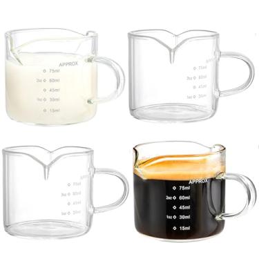 Imagem de Yarlung Pacote com 4 copos medidores de café expresso, copos de café com bicos duplos, copo de café graduado 75 ml/70.9 g para jarra de leite, acessórios para cafeteira