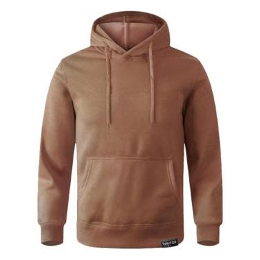 Imagem de Moletom Canguru Com Capuz Algodão Liso Sem Estampa, Marrom, GG