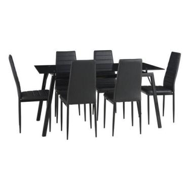Imagem de Conjunto De Mesa De Jantar Preto 7 Pecas Mesa E Cadeiras - Just Home C