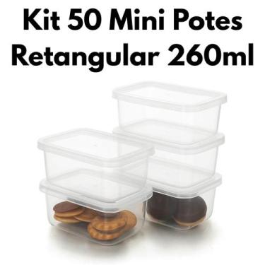 Imagem de Kit com 50 Mini Potes Retangular 260ml Promocional Fitness BPA FREE - 