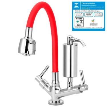 Imagem de Torneira Gourmet Vermelha Filtro Slim Cozinha Mesa C51 - Furkin