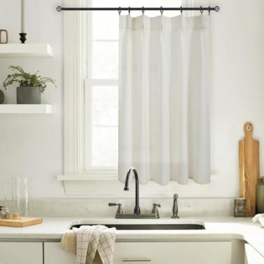 Imagem de Cortinas Curtas Creme, Moderna, Estilo Quinta, Boho, Plissado, Linho, Transparente, Camada, para Janelas Pequenas, Janela, Cozinha, Café, 76 x 122 cm de Comprimento sobre a Pia