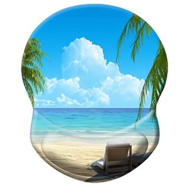 Imagem de HEVITDA Mouse pad ergonômico com suporte de pulso, almofada confortável para alívio da dor com base de poliuretano antiderrapante para jogos, casa, escritório e viagem, azul céu praia