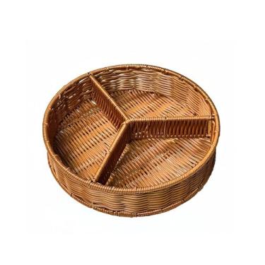 Imagem de Cestas de tecido, bandejas redondas para frutas, legumes, café da manhã, bebidas, lanches, mesa de café e organizador de lanches (3 divididos)