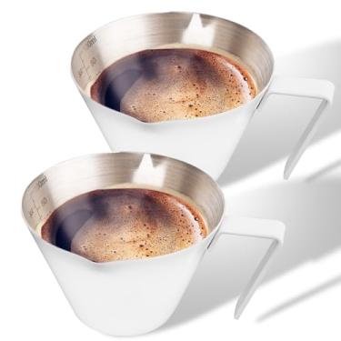 Imagem de YARRAMATE 2 Peças De Copos De Café Expresso De Aço Inoxidável Com Alça, Copo Medidor De Metal De Bico Duplo Com Escala Dupla, Copo De Café Expresso Com Boca Em Forma De V, 100 ML (Branco)