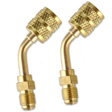 Imagem de Adaptador R410a Mini Adaptador Dividido, 5/16 a 1/4 HVAC para Conectores de Ar Condicionado e Mangueira Ferramentas HVAC para Refrigerante R410a Mini Split Recarga e Mais (2 peças Ângulo de 45°)