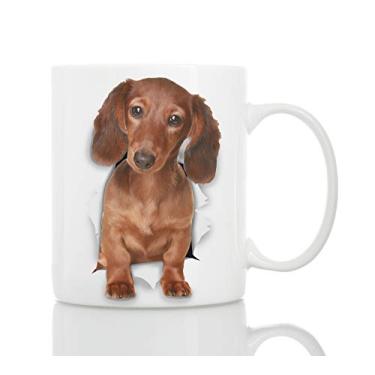 Imagem de Caneca engraçada de Dachshund - Caneca de café de cerâmica Dachshund - Presente perfeito para amantes de cães - Presente de caneca de café fofa novidade - Ótima surpresa de aniversário ou Natal para