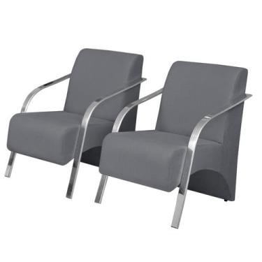 Imagem de Kit 2 Poltronas Decorativas Vênus 1 Lugar Braço Pé Alumínio DSalla Sue