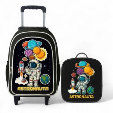 Imagem de Kit Mochila Infantil Masculina Rodinha+ Lancheira Térmica Astronauta -