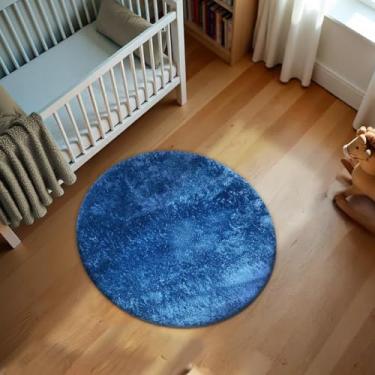 Imagem de 1 Tapete Quarto Infantil Peludo Redondo 1,00m Oa Cl Vr (AZUL JEANS Escuro Marinho - FELPUDO LISO)