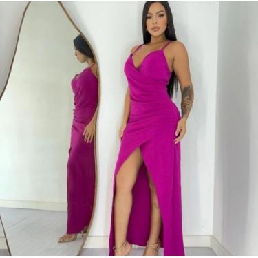 Imagem de Vestido Feminino Longo Com Fenda - RLMODAS, Fúcsia, M