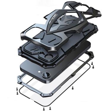 Imagem de Lunivop Capa protetora resistente para iPhone 16e com parafuso robusto de borracha de metal de grau militar com capa dura e durável para celular masculina armadura 2025 preta