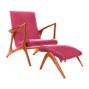 Imagem de Poltrona Luxo Couro Sintético Rosa Vk Anos 50 Com Puff Cor Rosa