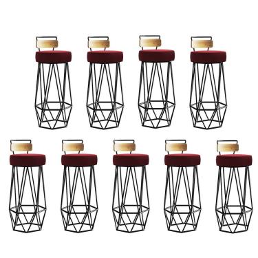 Imagem de Kit 09 Banqueta Com Encosto Botty Cozinha Rosa Ferro Preto Corino Vermelho - Amey Decor