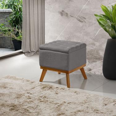 Imagem de Puff Capitone Com Base Madeira D26 Soft Linho Sofatec Grafite