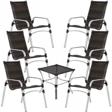 Imagem de Kit 6 Cadeiras Emily E Mesa Alumínio Jardim área Piscina Pedra Ferro